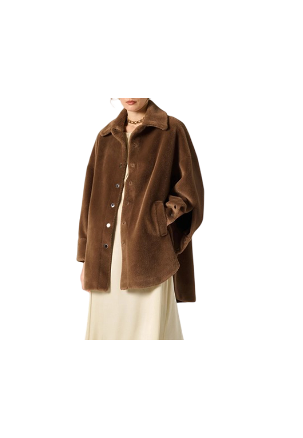 Manila Grace - Cappotto Chemisier In Eco-Pelliccia Con Bottoni A Pressione