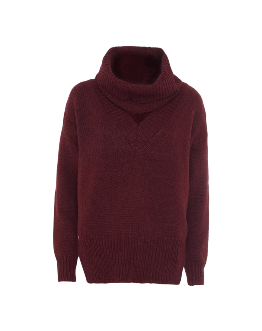 Manila Grace - Maglione Bordeaux Con Collo Alto E Scollo a V Oversize