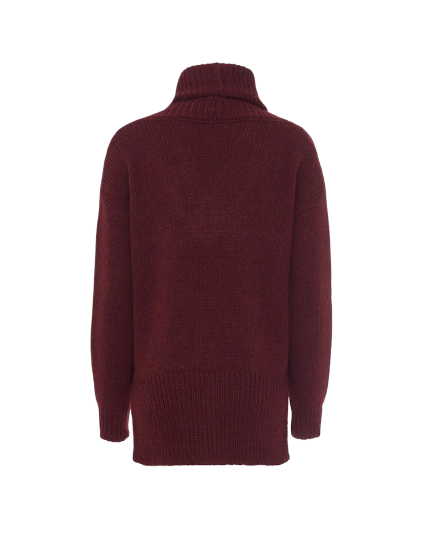 Manila Grace - Maglione Bordeaux Con Collo Alto E Scollo a V Oversize