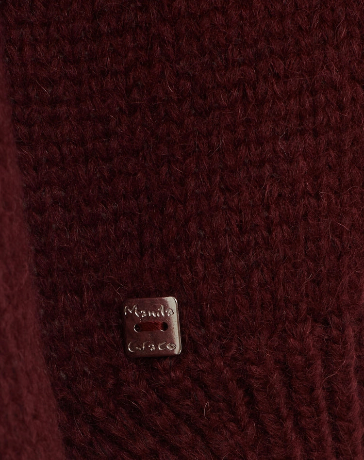 Manila Grace - Maglione Bordeaux Con Collo Alto E Scollo a V Oversize