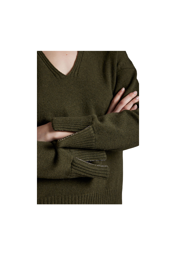 Kangra - Maglia Scollo a V Con Passamaneria Nei Polsi