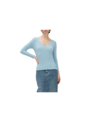 White Wise - Top in maglia a costine con scollo a V