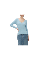 White Wise - Top in maglia a costine con scollo a V