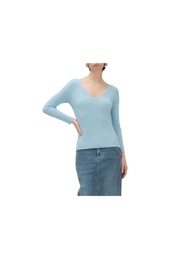 White Wise - Top in maglia a costine con scollo a V