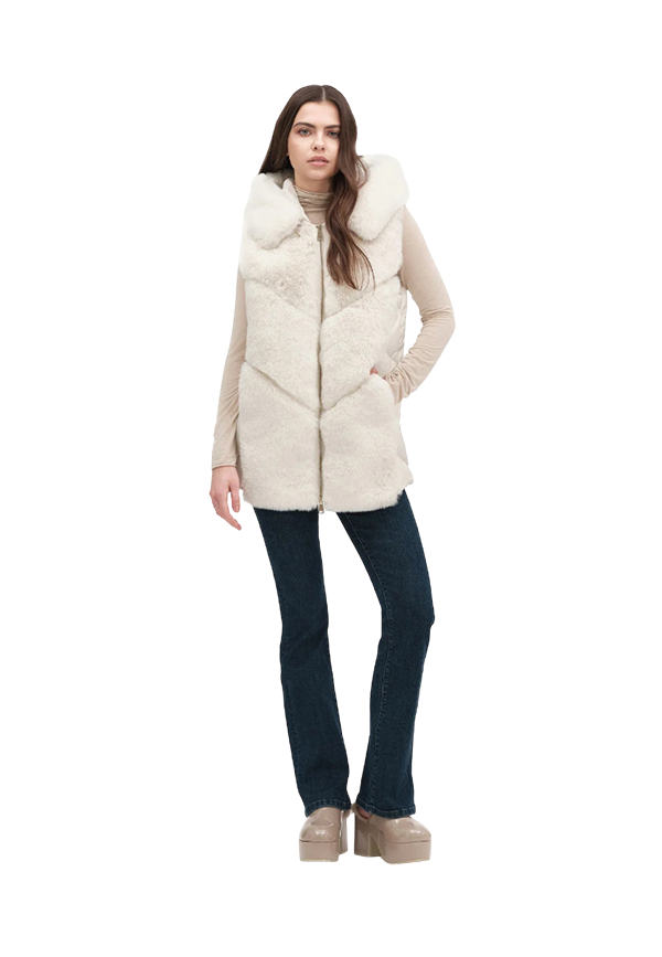 White Wise - Gilet imbottito con pelliccia e cappuccio