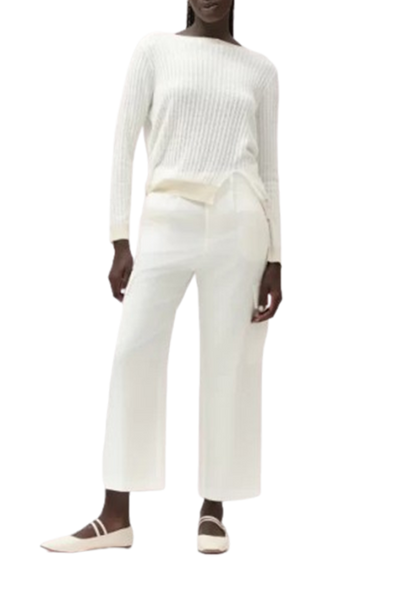 White Wise - Maglia con Spacco e Scollo a V Rib a Contrasto