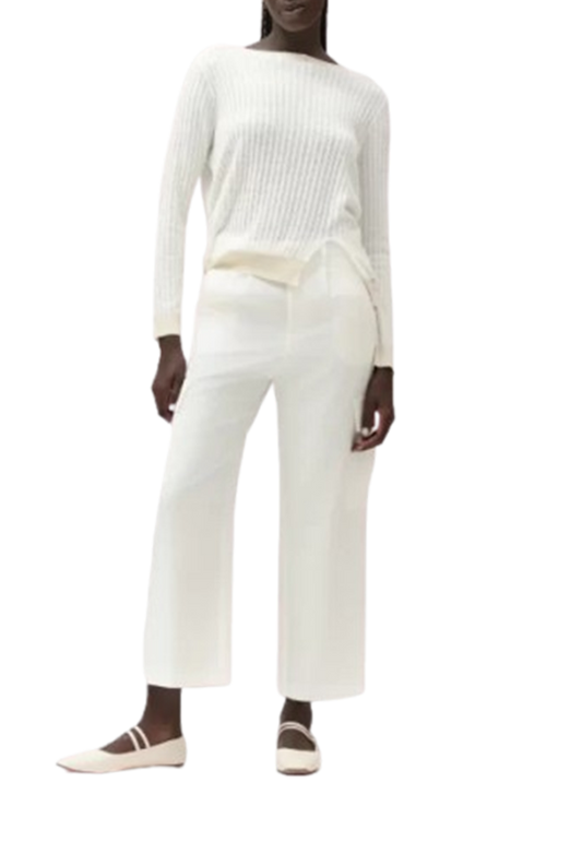 White Wise - Maglia con Spacco e Scollo a V Rib a Contrasto