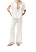 White Wise - Pantalone Svasato con Passamaneria