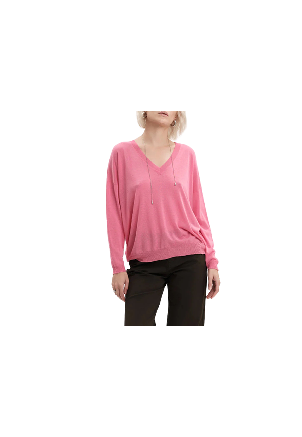 White Wise - Maglia con scollo a V spalla scesa viscosa seta