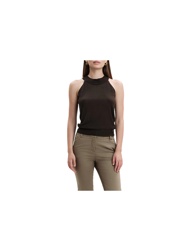White Wise - Top in maglia con scollo america viscosa seta