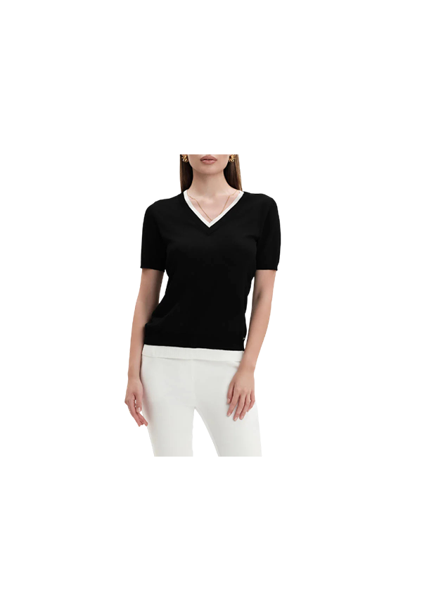 White Wise - Maglia con scollo a V e doppia costina