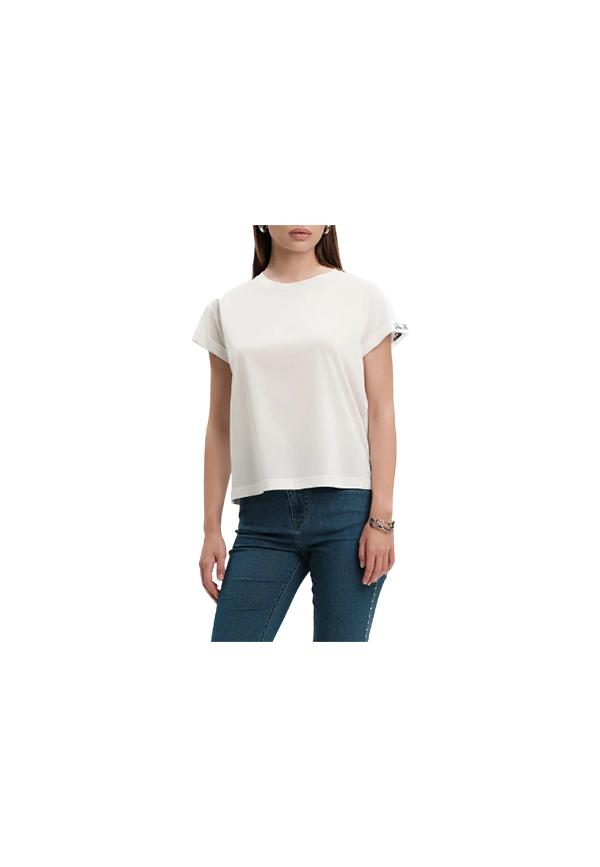 White Wise - T-Shirt con risvolto ricamo dolce far niente