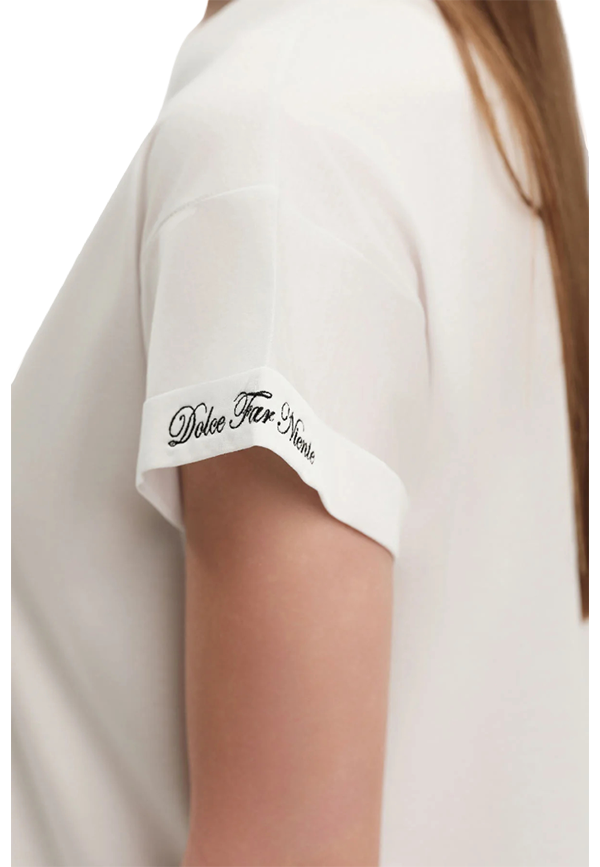 White Wise - T-Shirt con risvolto ricamo dolce far niente