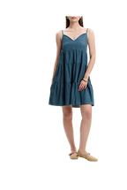 White Wise - Abito corto in chambray con balze e bretelline