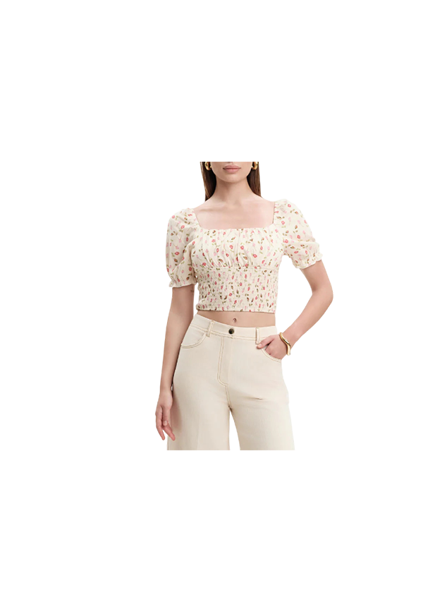 White Wise - Top punto smock fantasia floreale