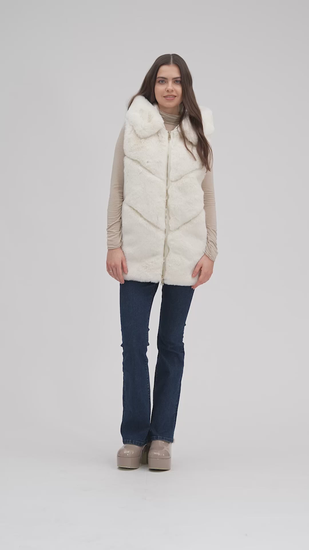 White Wise - Gilet imbottito con pelliccia e cappuccio