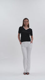 White Wise - Maglia con scollo a V e doppia costina