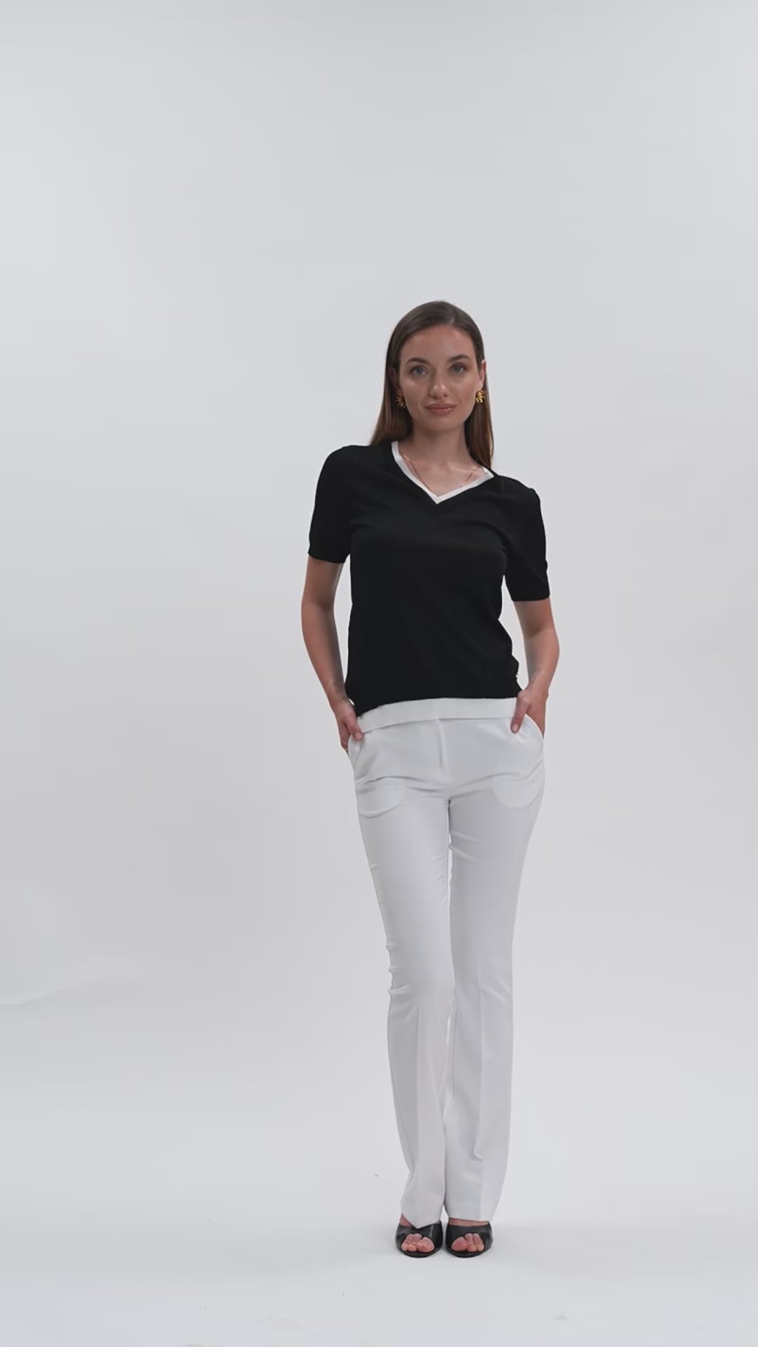White Wise - Maglia con scollo a V e doppia costina