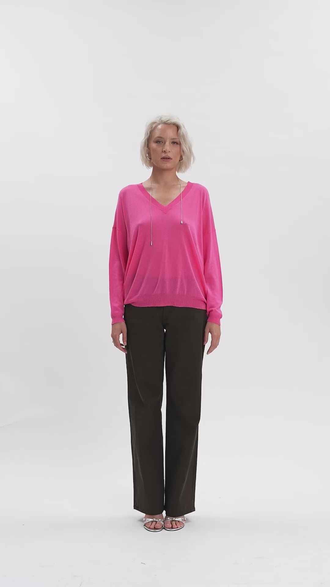 White Wise - Maglia con scollo a V spalla scesa viscosa seta