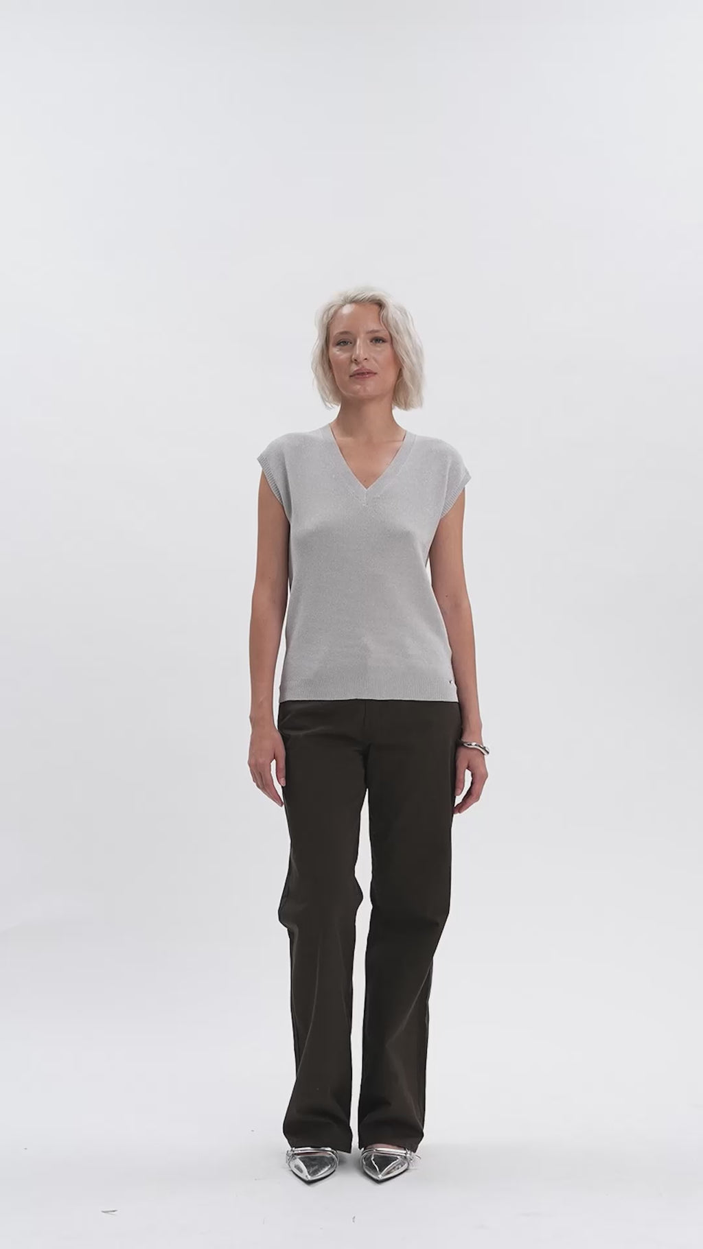White Wise - Gilet scollo a V maglia inglese lurex