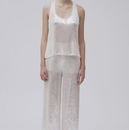 White Wise - Top Smanicato in Paillettes